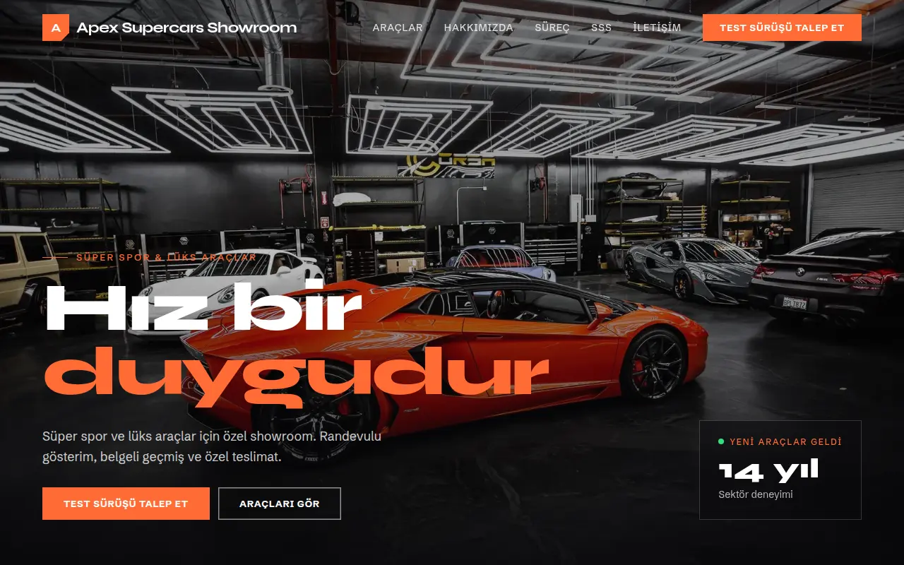 Premium Oto Galeri Web Sitesi — Apex Supercars Showroom